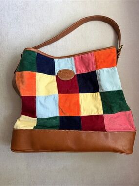 Vineyard Vines Multicolor Patchwork Shoulder Bag with Brown Trim